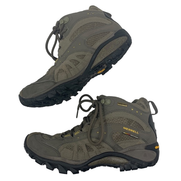 Merrell Vibram Gore-Tex Hiking Boots Olive Khaki Waterproof Trail Shoes 8 - Picture 7 of 15